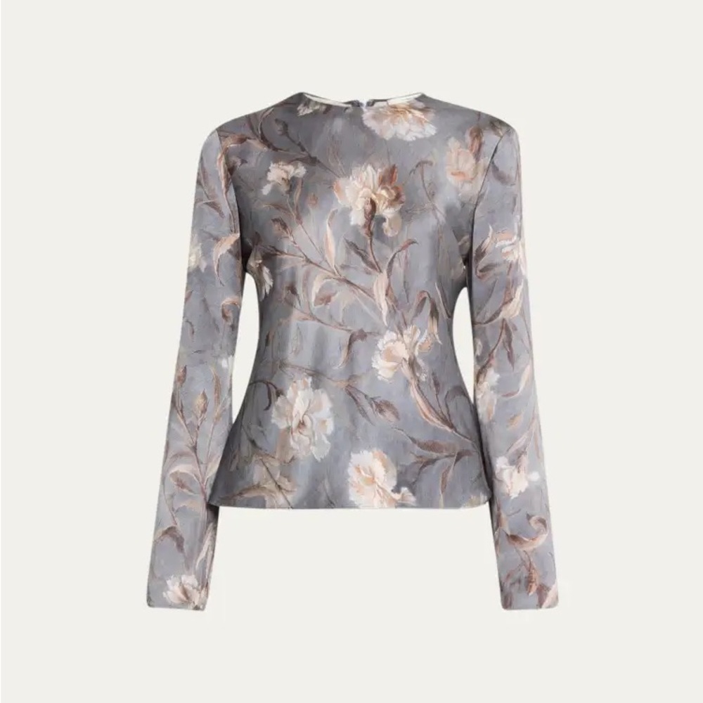 Vince floral Silk Bias Crew Neck Blouse SMALL NWT Vince Silk Blouse Silver Blue